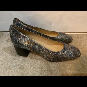 New Multi-color Metallic Block Heel Pump Size 10